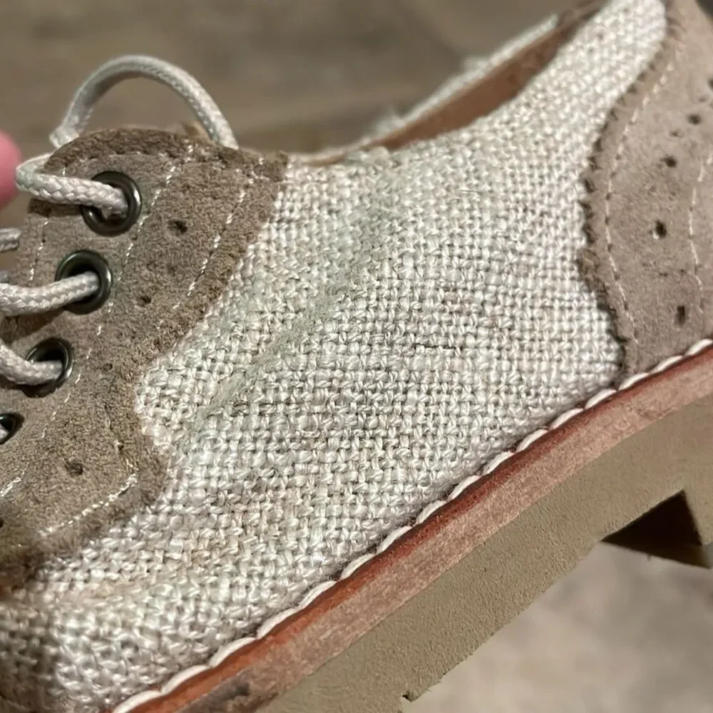 Eli 1957 Beige Suede Linen Derby Oxford Shoes Boys EU 25 US 8 Handmade Spain